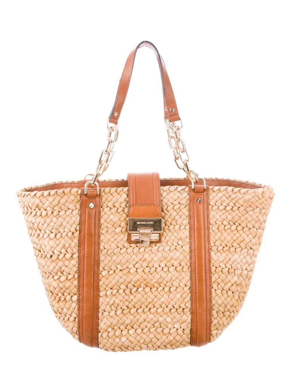 Michael Kors Natural Straw Tote with Brown Leather Trim